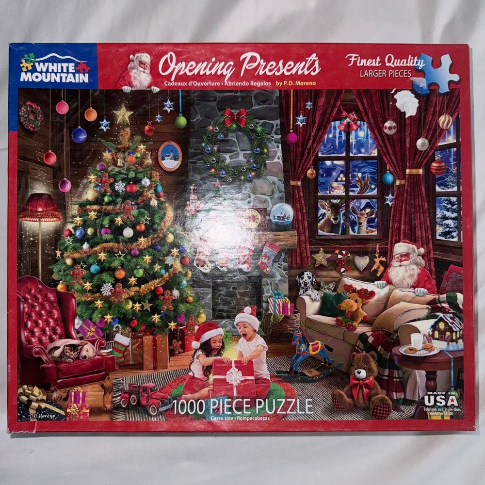 White Mountain Puzzles Opening Presents 1000 Piece Christmas Jigsaw P.D. Moreno